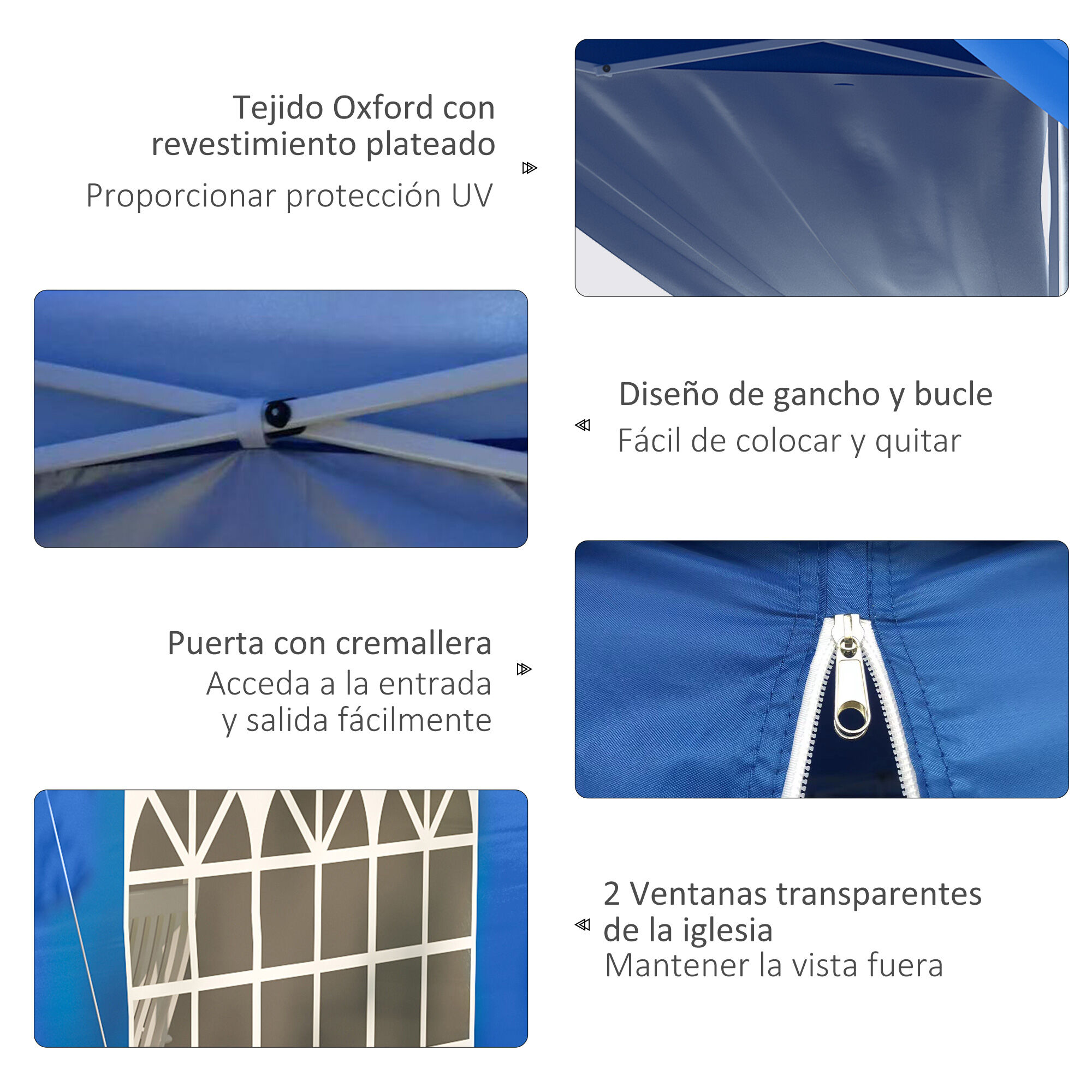 Outsunny Carpa Plegable 3x3 m con Altura Ajustable de 3 Niveles Cenador de Jard&iacute;n con 4 Paredes Extra&iacute;bles 2 Ventanas 4 Sacos de Arena y Bolsa de Transporte Gazebo para Exterior Camping Azul, , large Imagen numero 5