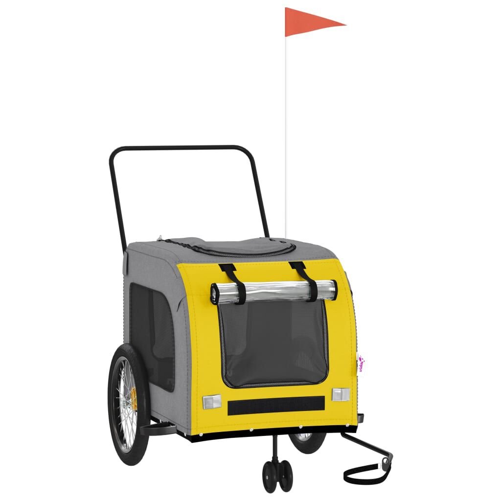 vidaXL Remolque bicicleta para perros hierro tela Oxford amarillo gris, , large Imagen numero 5