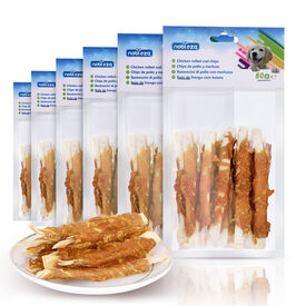 Nobleza Snacks de chips de bacalao enrolladas con pollo para perros