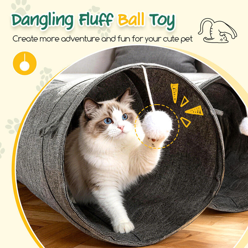 Nobleza T&uacute;nel para Gatos de 4 V&iacute;as - Juguete Tubo Plegable de Tela Estilo Lino Gris con Bola Colgante y Agujero Central, Juego Interactivo y Escondite para Gatitos, Conejos y Mascotas Peque&ntilde;as (Interior), , large Imagen numero 3