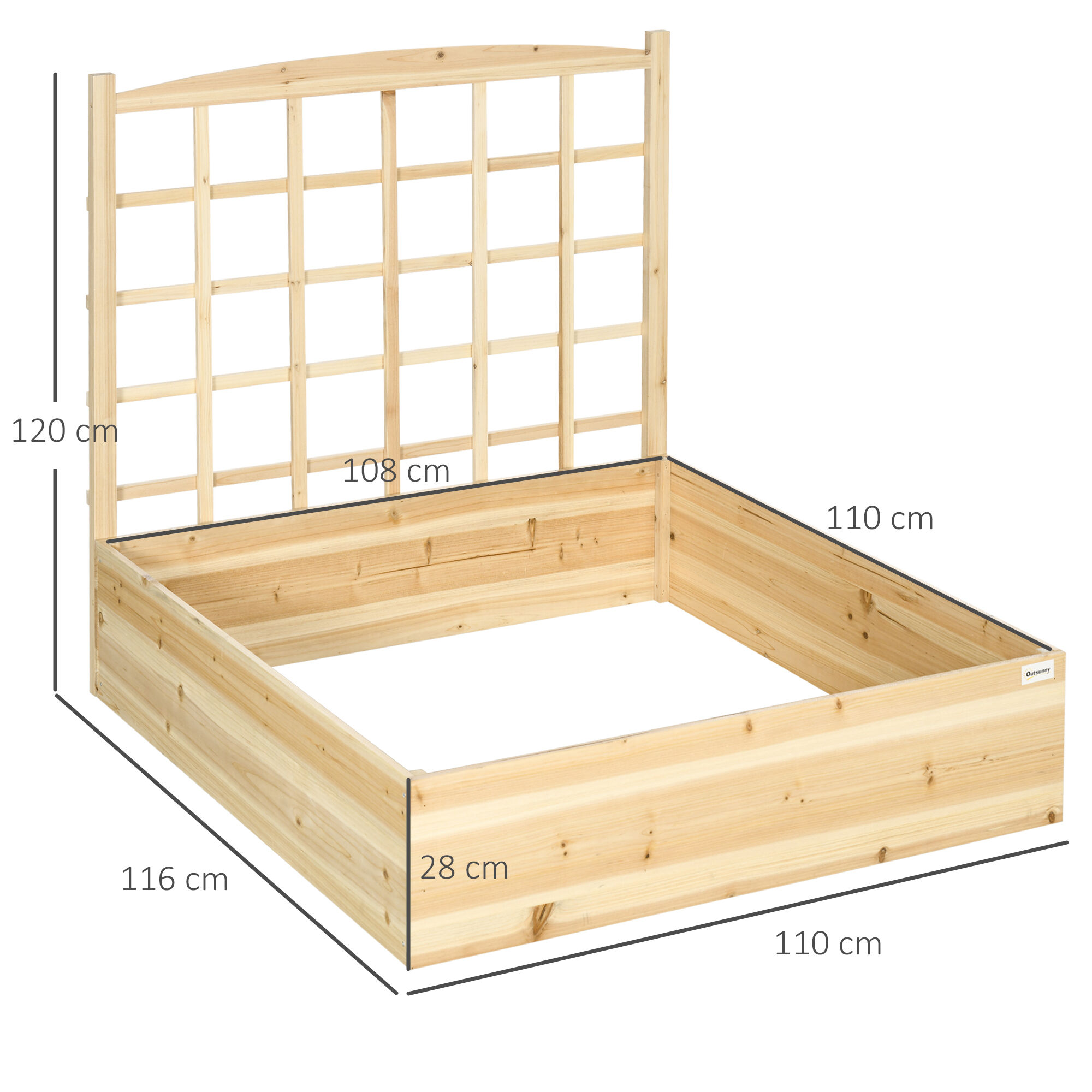 Outsunny Jardinera de Madera con Enrejado Arriate de Jard&iacute;n con Celos&iacute;a Jardinera de Caja para Trepadoras Cultivos Verduras Flores 110x116x120 cm Natural, , large Imagen numero 3