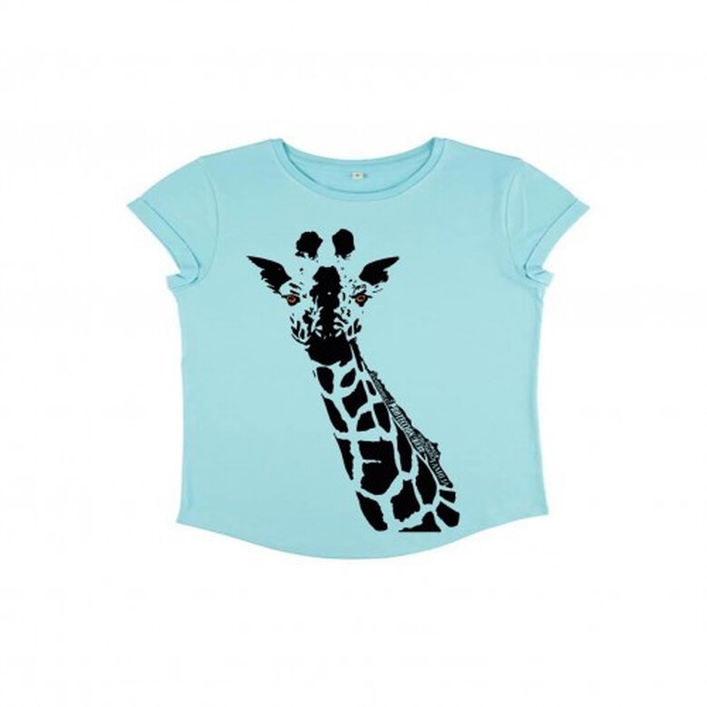 Animal totem camiseta manga corta algodón orgánico jirafa turquesa para mujer, , large image number null
