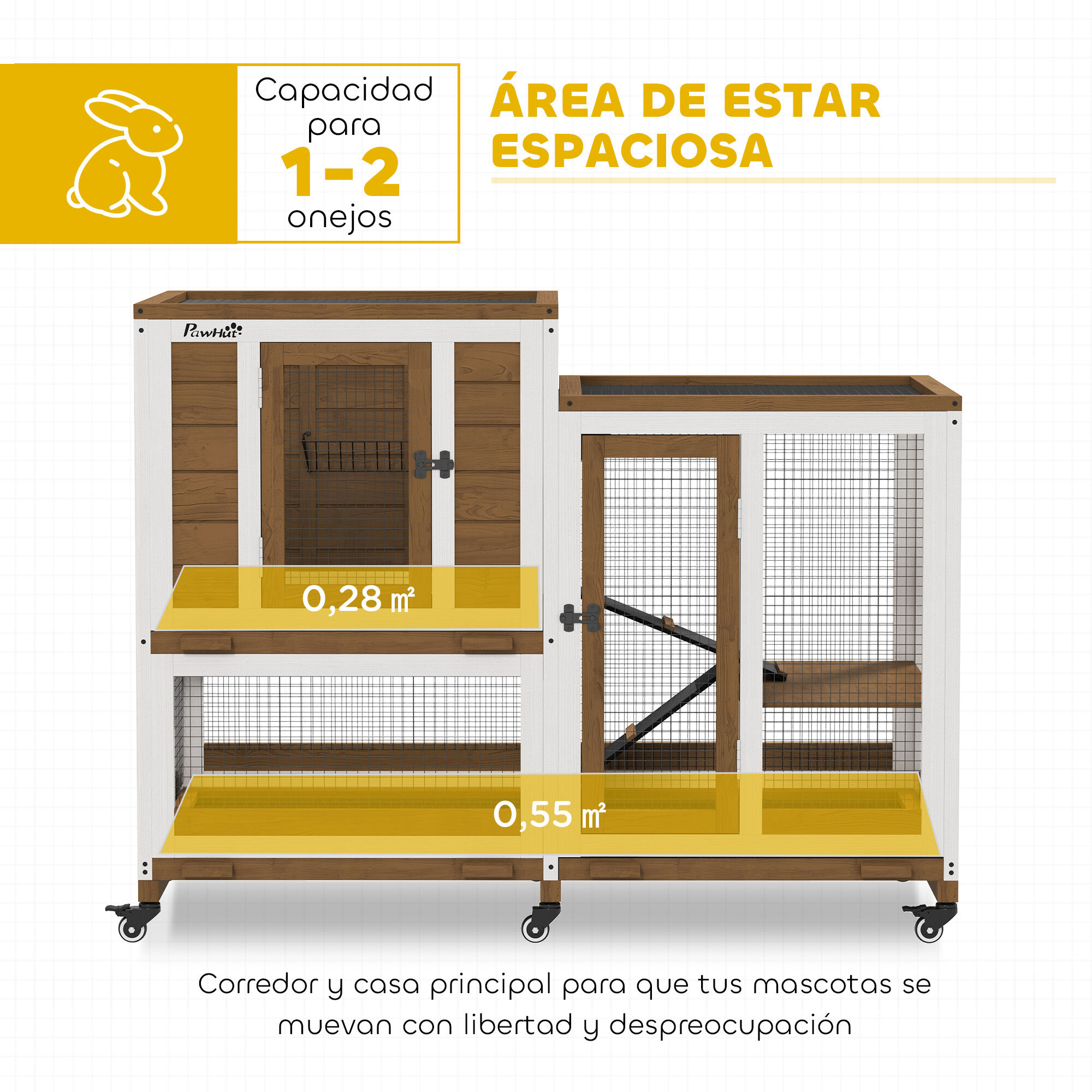 PawHut Conejera de Madera Marrón y Blanco thumbnail