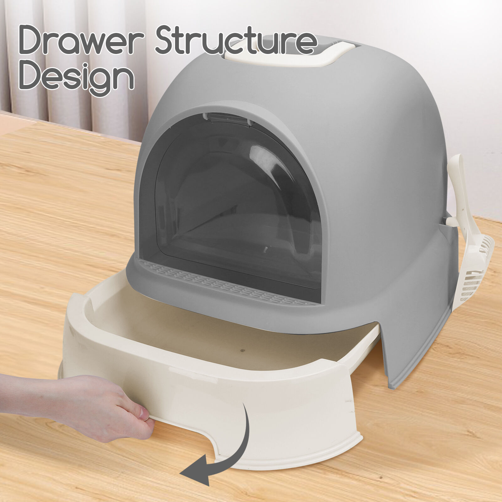 Nobleza - Cajas de Arena para Gatos, Arenero Gatos Cubierto con Cajon, Arenero para Gatos Grande Cerrado, Caja de Arena Cagadero Gato sin Olores con Pala, L52*W42*H38.5CM, Gris, , large Imagen numero 5