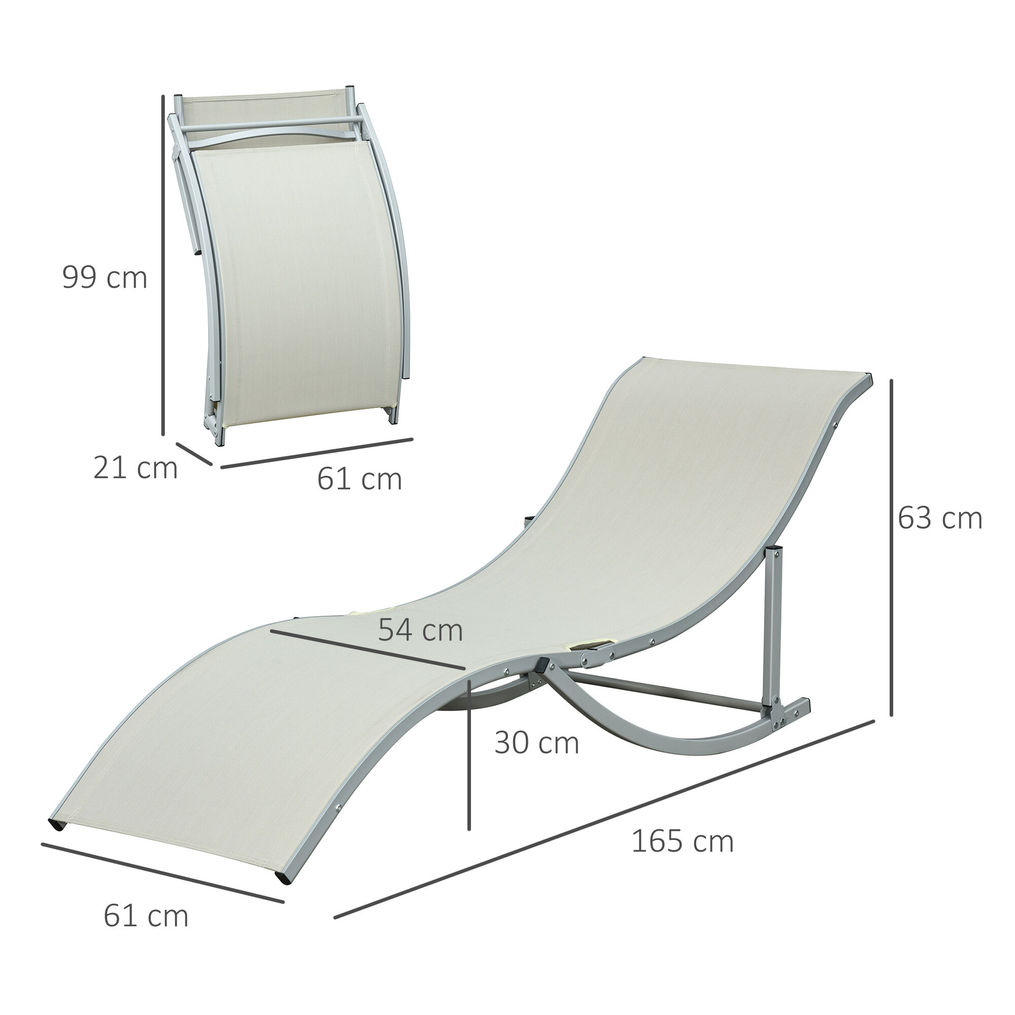 Outsunny 2 Tumbonas Plegables en Forma de S Ergon&oacute;mica con Marco de Aluminio Texteline para Piscina Patio Jard&iacute;n Terraza 165x61x63 cm Beige, , large Imagen numero 3