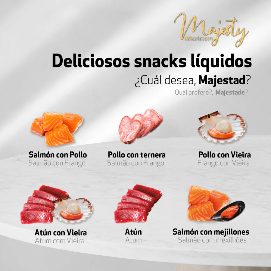 6 sobres x 15 g Majesty Salm&oacute;n con mejillones snack l&iacute;quido para gatos, , large Imagen numero 3
