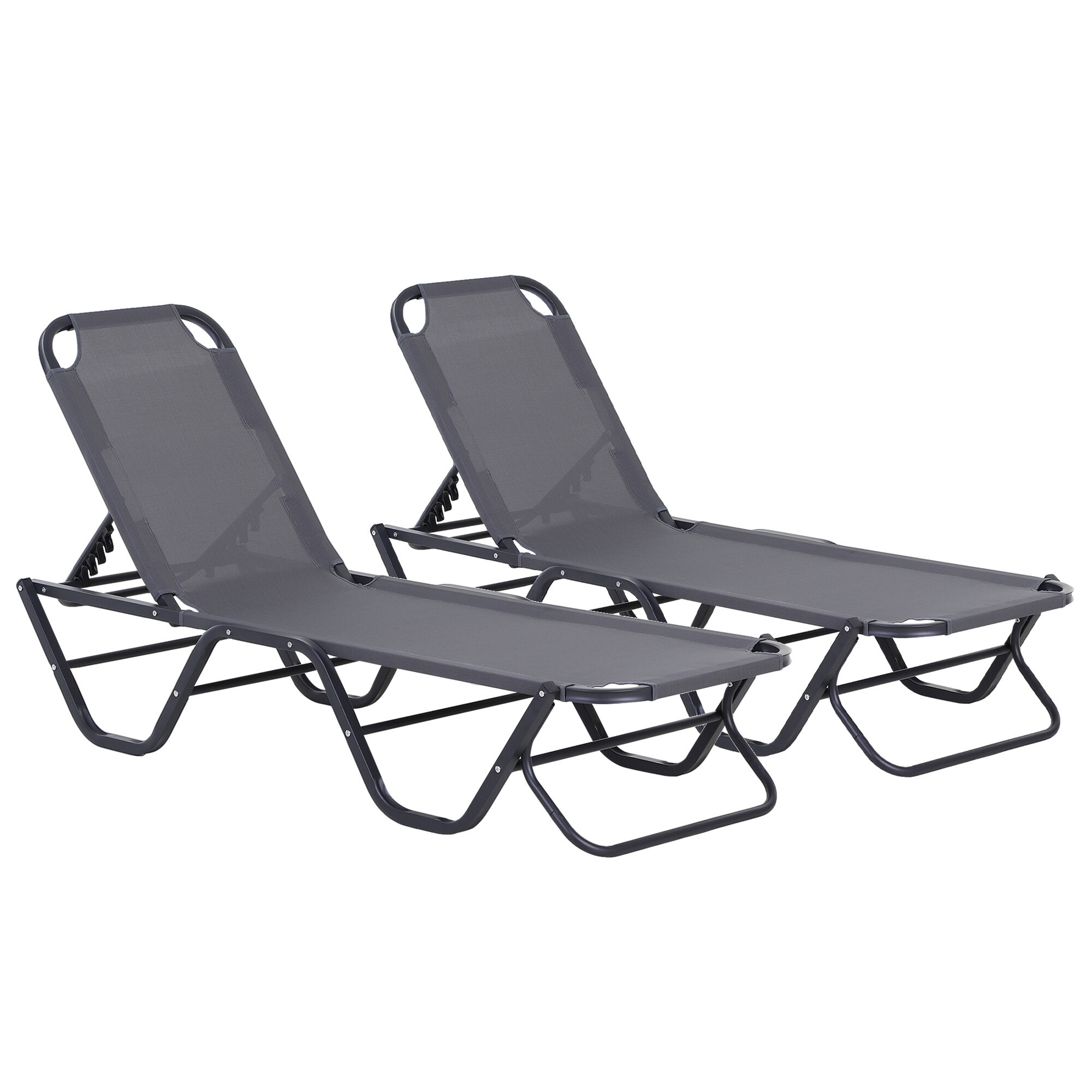 Outsunny Conjunto de 2 Tumbonas Reclinables de Aluminio Tumbonas de Jard&iacute;n con Respaldo Ajustable en 4 Posiciones Carga 120 kg para Terraza Piscina Playa 163x58,5x91 cm Gris, , large Imagen numero 1