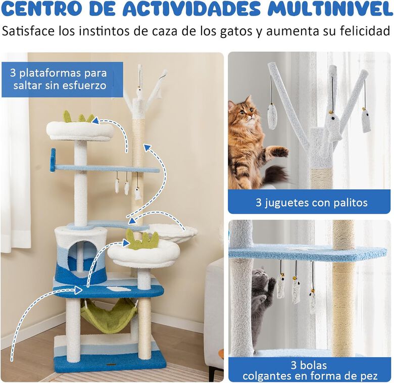 COSTWAY Árbol rascador Oceánica de Varios Niveles con Rascadores Cubiertos de Sisal para Gatos thumbnail