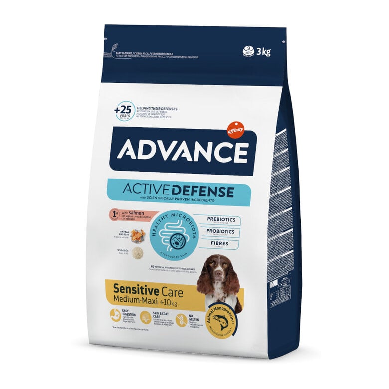 3 kg Advance Active Defense Medium Maxi Sensitive Salmón y Arroz pienso para perros