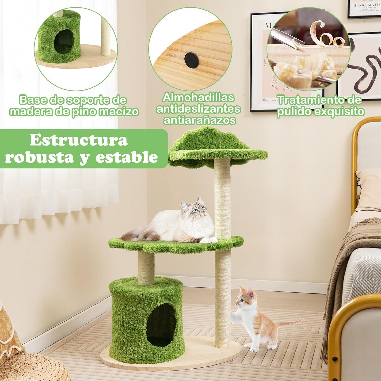 COSTWAY Lindo &Aacute;rbol para Gatos Altura 97 cm, Muebles de Condominio para Gatos con Postes Rascadores de Sisal Completamente Envueltos, Percha Superior Acolchada, Plataforma de Salto, , large Imagen numero 2