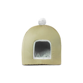 Gauty Cama Redonda Tela Impermeable y pelo  Beige y blanco para Perros y Gatos 