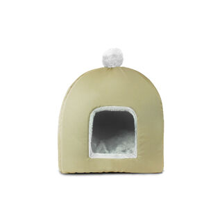Gauty Cama Redonda Tela Impermeable y pelo  Beige y blanco para Perros y Gatos 