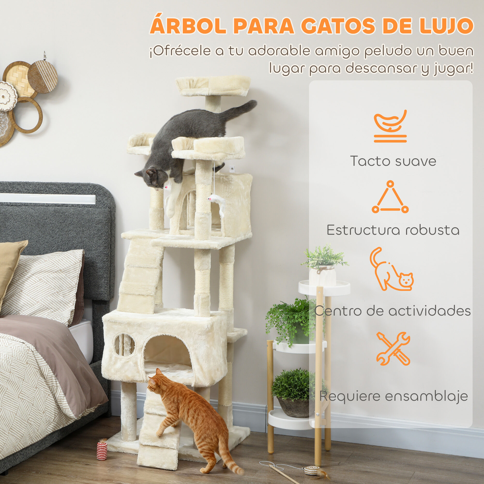 PawHut &Aacute;rbol Rascador Gatos Crema, , large Imagen numero 4