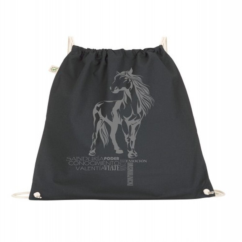 Animal totem mochila algodón orgánico caballo negra unisex, , large image number null