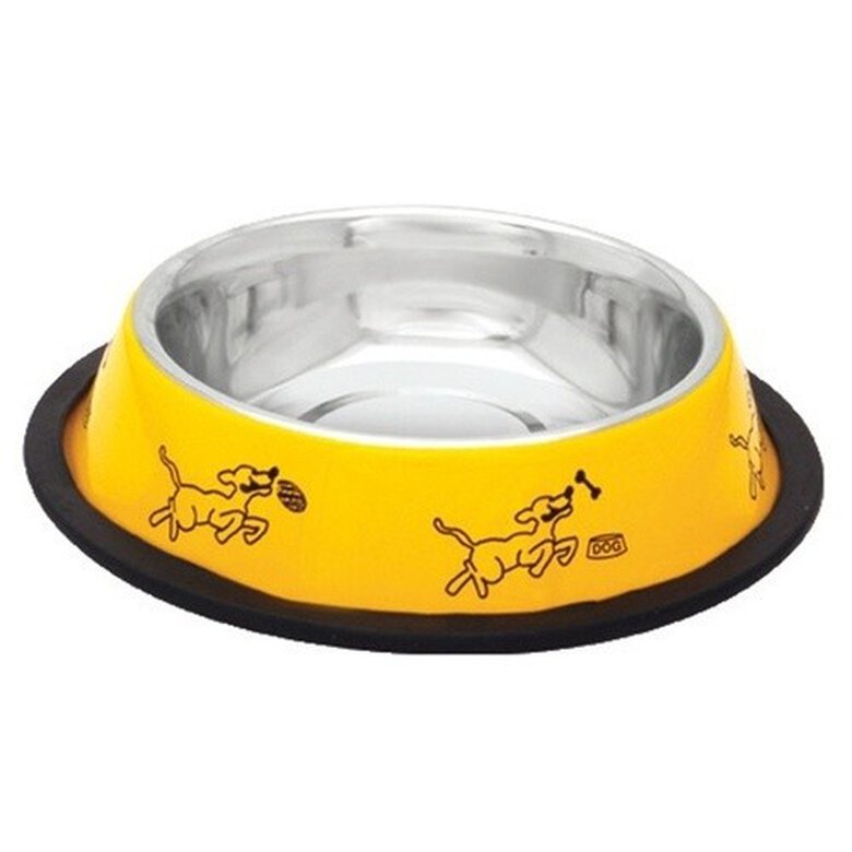 Comedero antideslizante de acero inoxidable amarillo para perros, , large image number null