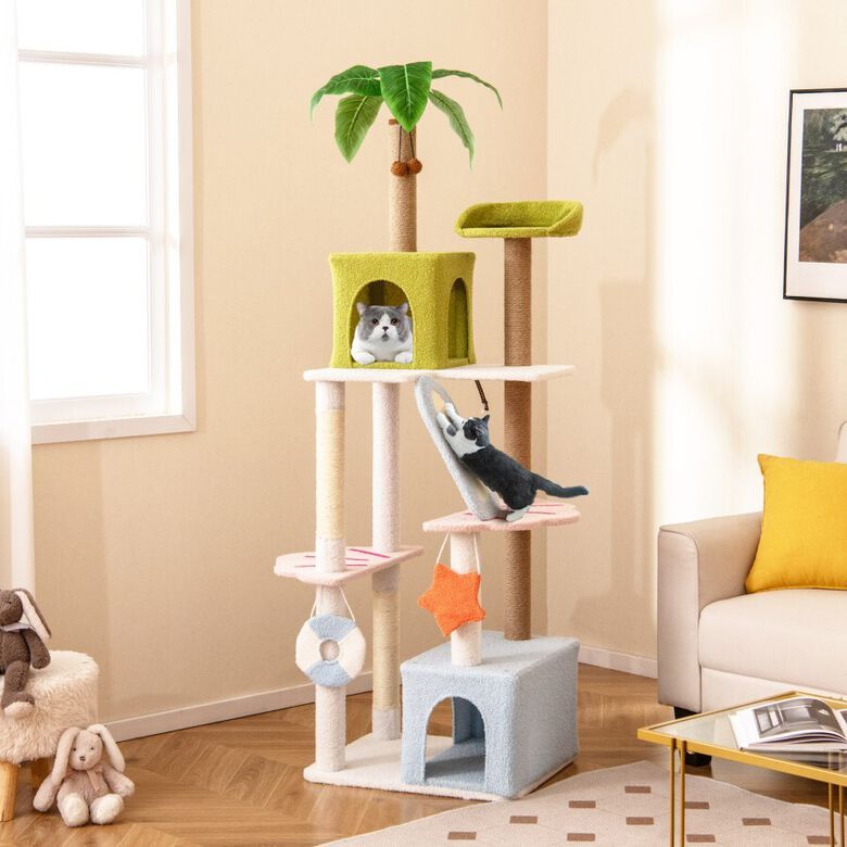 COSTWAY Árbol para Gatos de 180 cm, Torre Multinivel Estética de Playa para Gatitos thumbnail