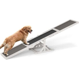 COSTWAY Balanc&iacute;n de Agilidad para Perros de Madera, Equipo de Entrenamiento con Superficie Antideslizante, Soporte Estable, Capacidad 60 kg, Ideal para Perros, Interior y Exterior (Blanco)
