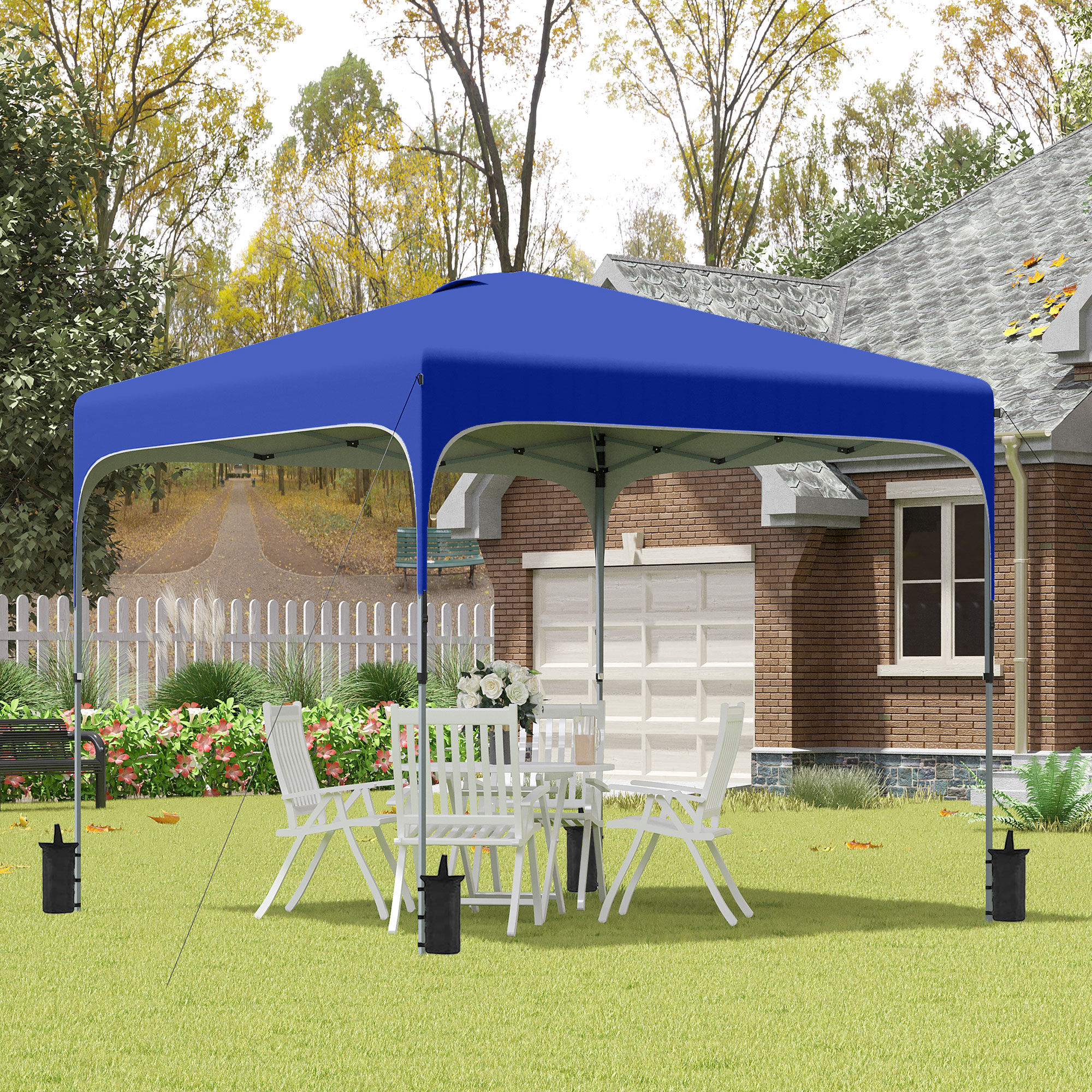 Outsunny Cenador Plegable 2,5x2,5x2,68 m Carpa de Jard&iacute;n Protecci&oacute;n UV 50+ Ajustable en Altura con 4 Bolsas de Arena y Bolsa de Transporte para Camping Fiestas Patio Azul, , large Imagen numero 2