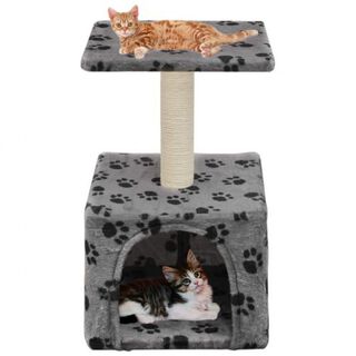 Rascador con poste para gatos color Gris Huellas