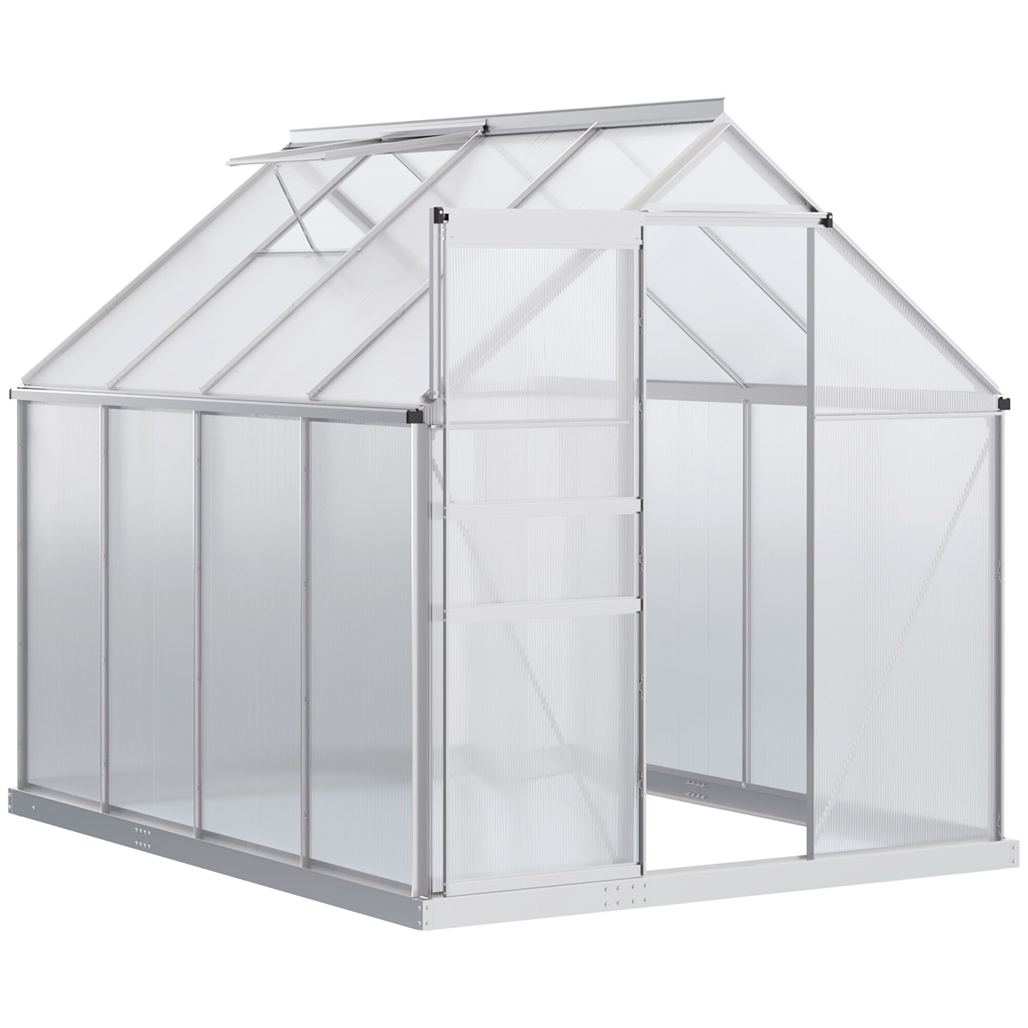 Outsunny Invernadero Policarbonato Aluminio de Jard&iacute;n 190x253x199 cm 4,8m&sup2; Caseta de Exterior con Base Puerta Corredera y Tragaluce para Cultivo Plantas Semillas Transparente, , large Imagen numero 1