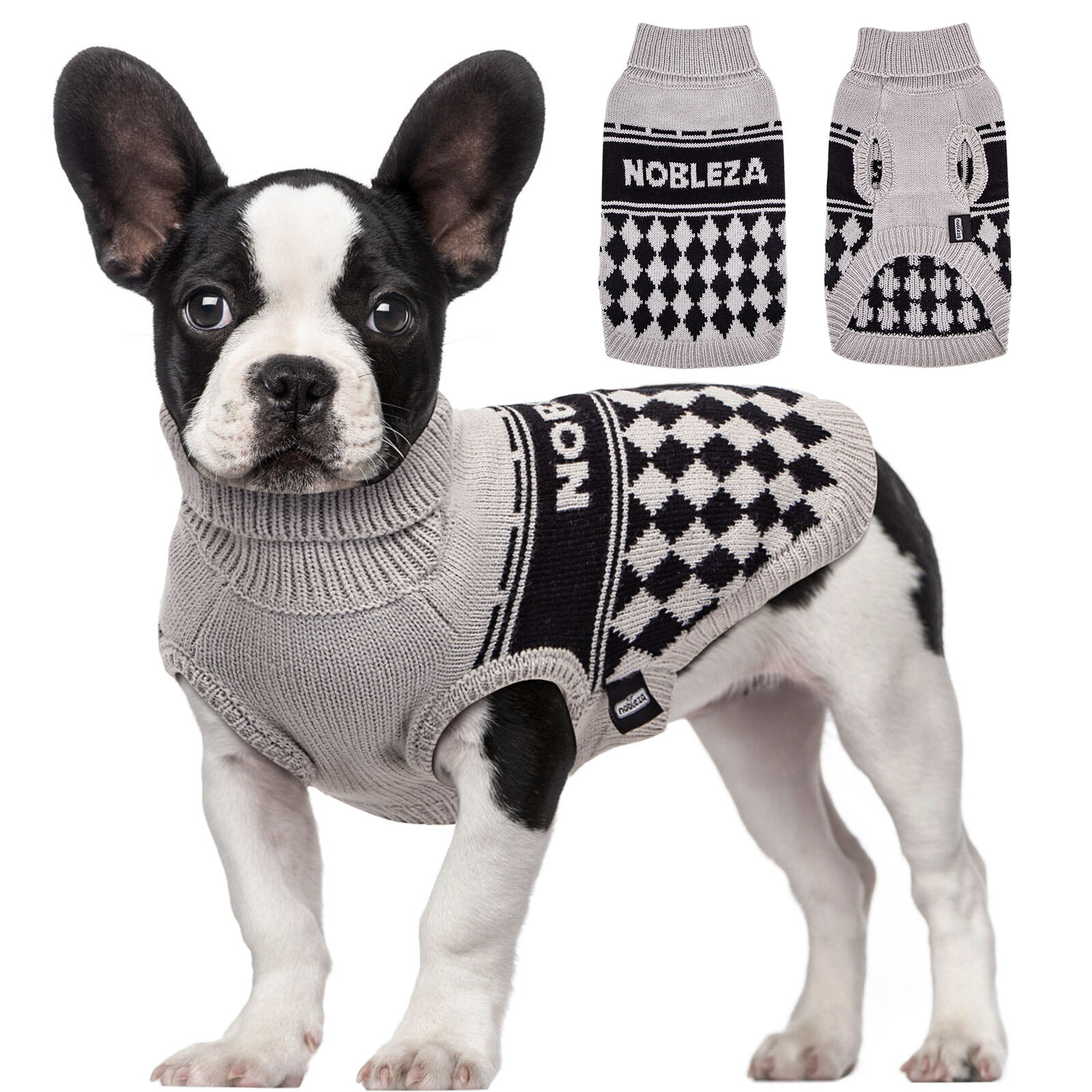 Nobleza - Jersey perro Peque&ntilde;o, Jersey El&aacute;stico para Perros con Cuello Alto, Su&eacute;ter Tipo Jersey para Perros Peque&ntilde;os, Ropa de Abrigo de Ganchillo de Punto para Perros Peque&ntilde;os Medianos (Gris, M), , large Imagen numero 1