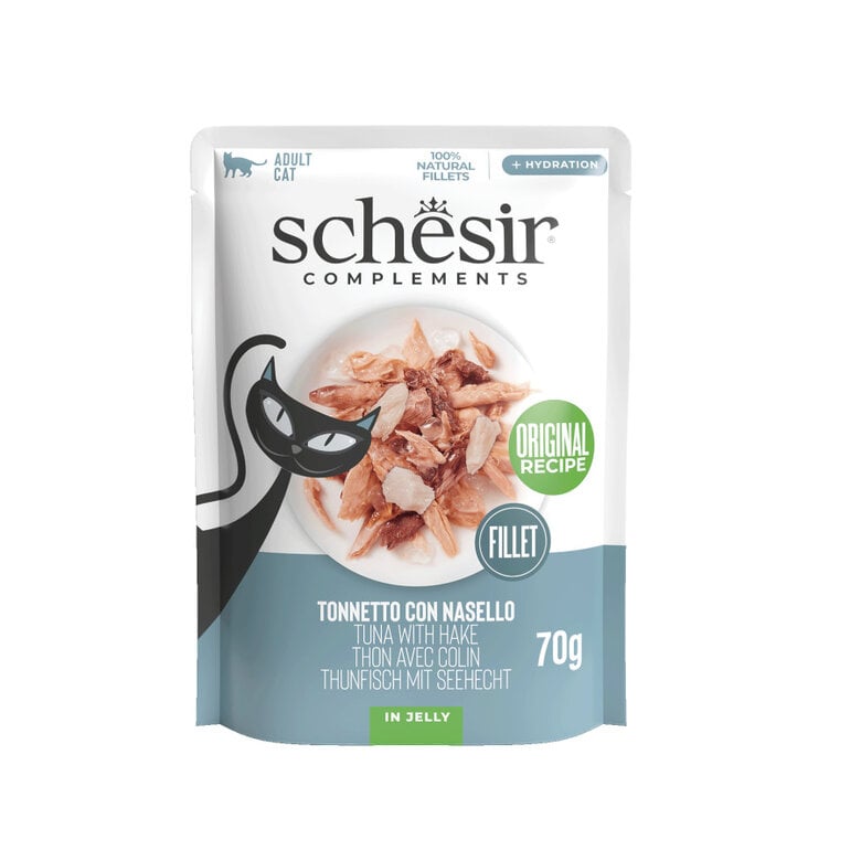 70 g Schesir Atún con Merluza en Gelatina sobre para gatos