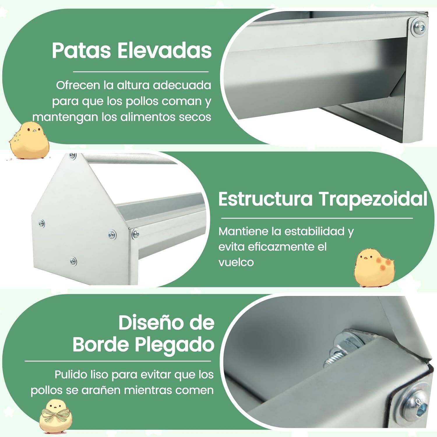 COSTWAY Comedero de Metal para Gallinas, 15L Alimentador para Gallos con Orificios de Drenaje, Mango Giratorio, Comedero de Aves de Corral Resistente, Sin Desperdicio, , large Imagen numero 2