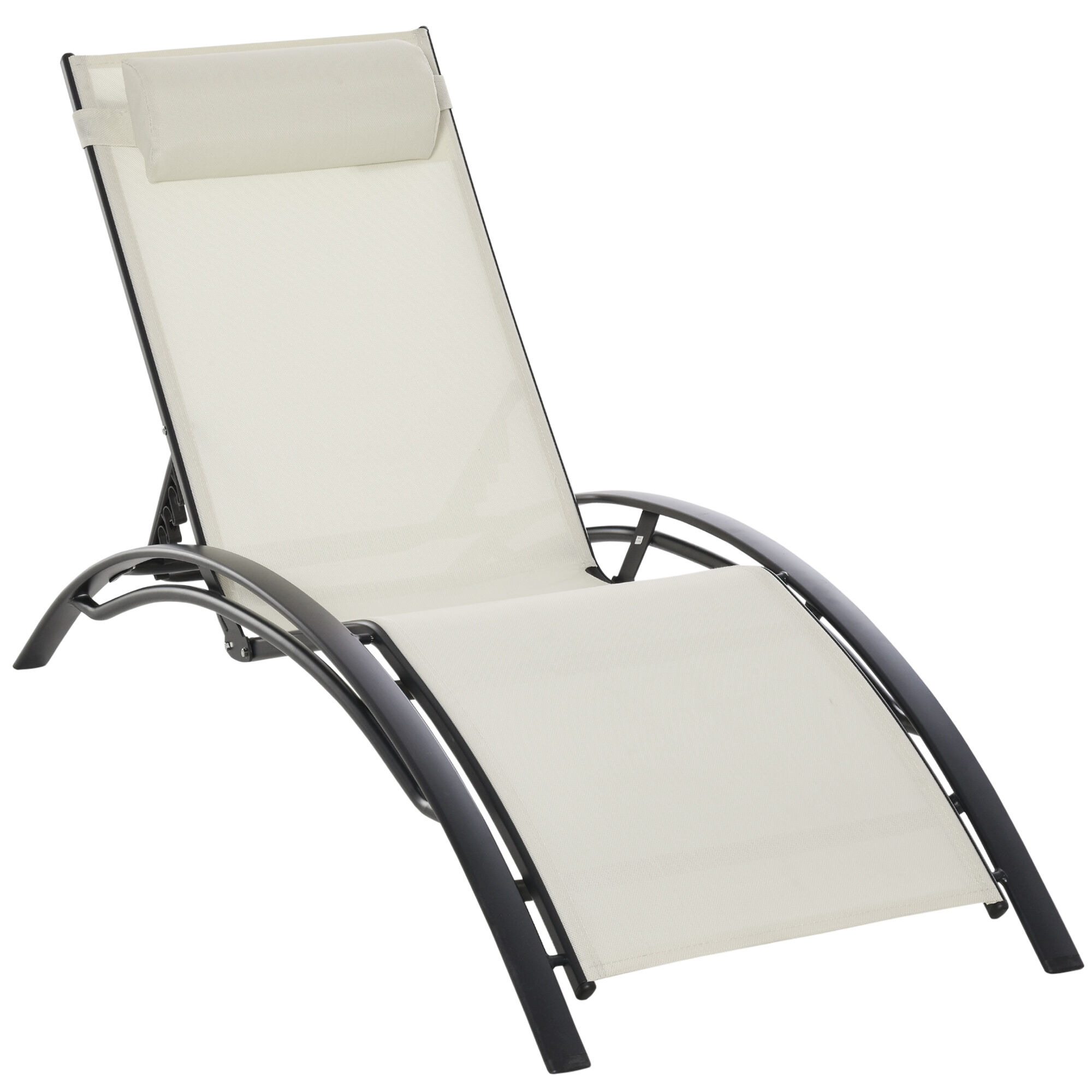 Outsunny Tumbona Reclinable de Aluminioc on Respaldo Ajustable en 5 Posiciones y Reposacabezas Extra&iacute;ble Acolchado Texteline para Jard&iacute;n Terraza Balc&oacute;n 171x64x82 cm Beige, , large Imagen numero 1