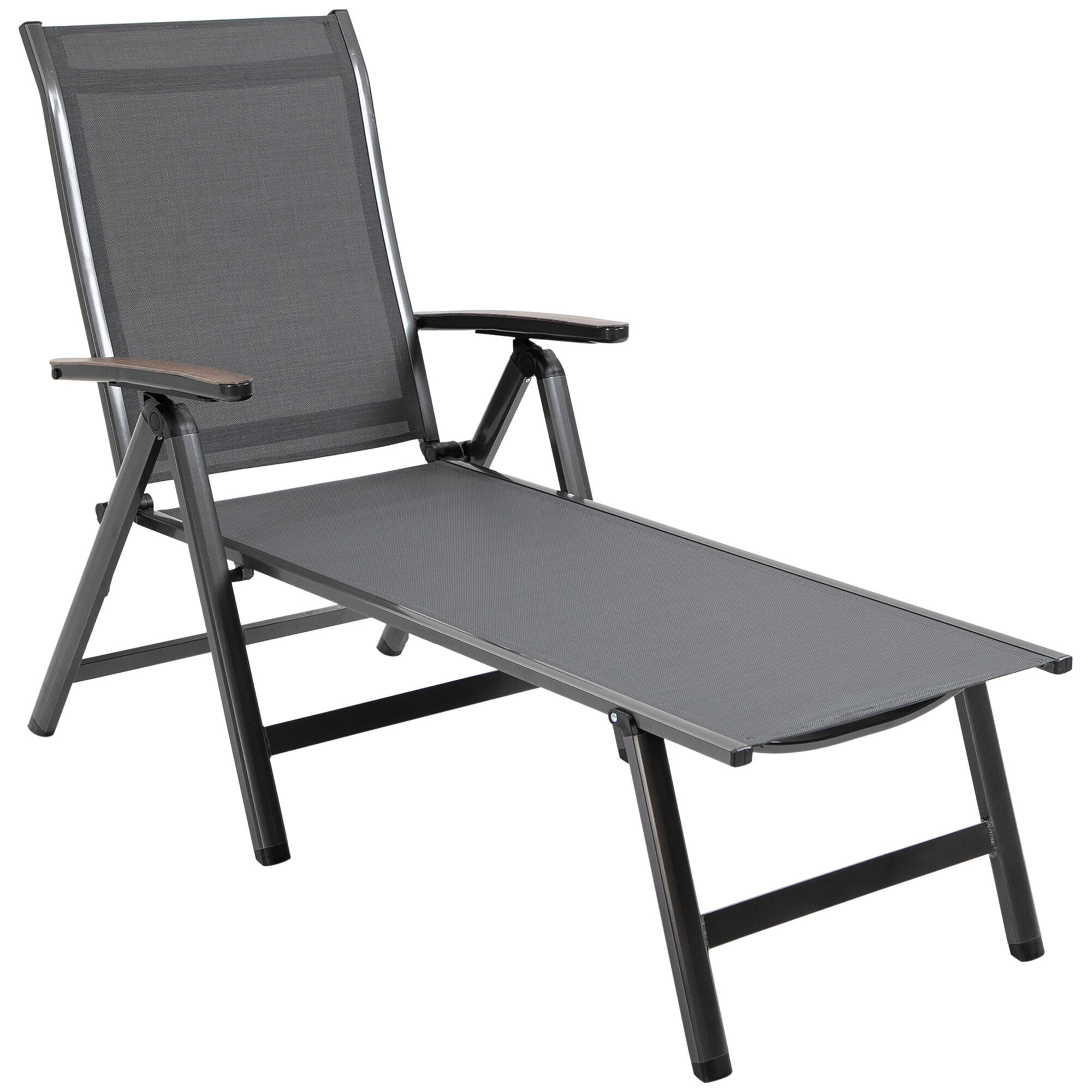 Outsunny Tumbona de Jard&iacute;n Plegable Tumbona Relinable de Aluminio con Respaldo Ajustable en 5 Posiciones para Terraza Piscina Exterior Carga M&aacute;x. 150 kg 69x140x107 cm Gris, , large Imagen numero 1