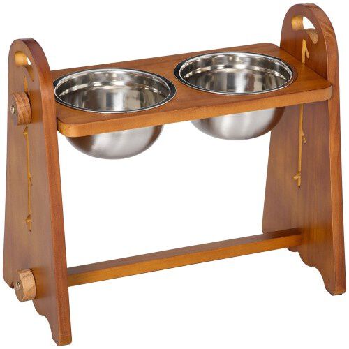 PawHut comedero elevado 2 platos marr&oacute;n para perros, , large Imagen numero 1