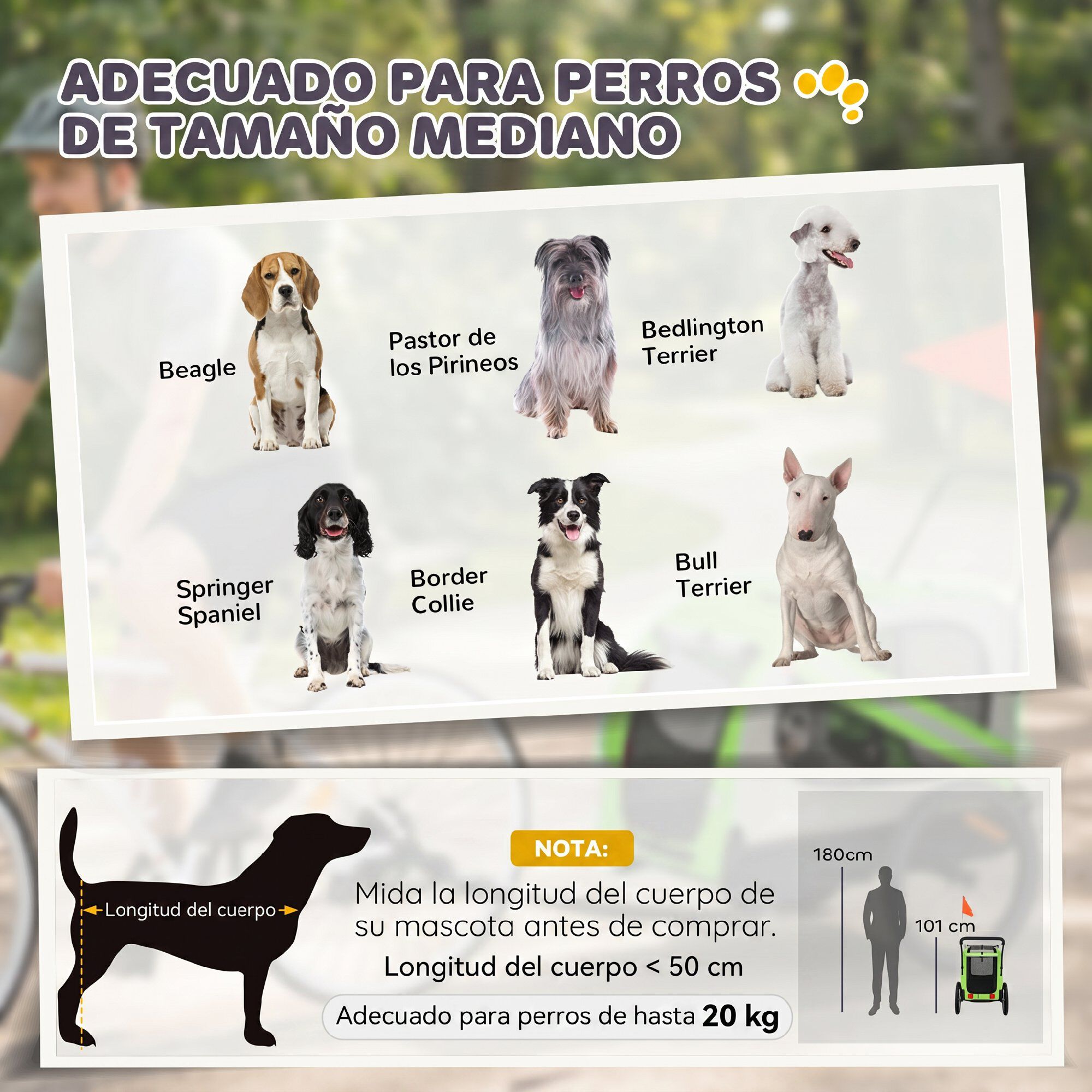 PawHut Remolque de Bicicleta Perro Verde, , large Imagen numero 5