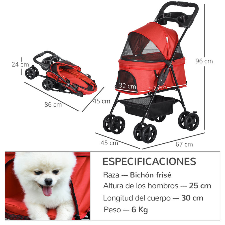 Cochecito para Mascotas plegable color Rojo, , large image number null