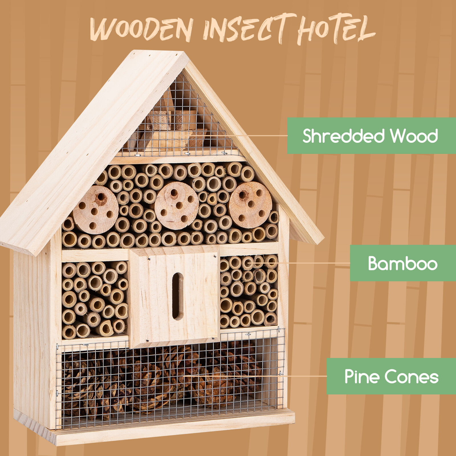 Nobleza - Hotel de Insectos, Casa para Insectos en Madera Natural para Abejas, Observatorio de Insectos, Madera  L - 26*10.5*30.5CM(1), , large Imagen numero 3