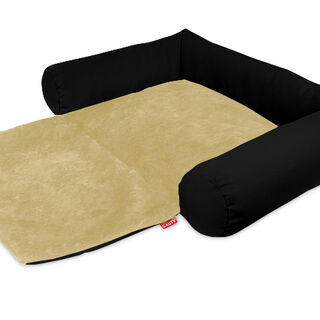 Gauty Cama Redonda Tela Impermeable y pelo negro y beige para Perros y Gatos 