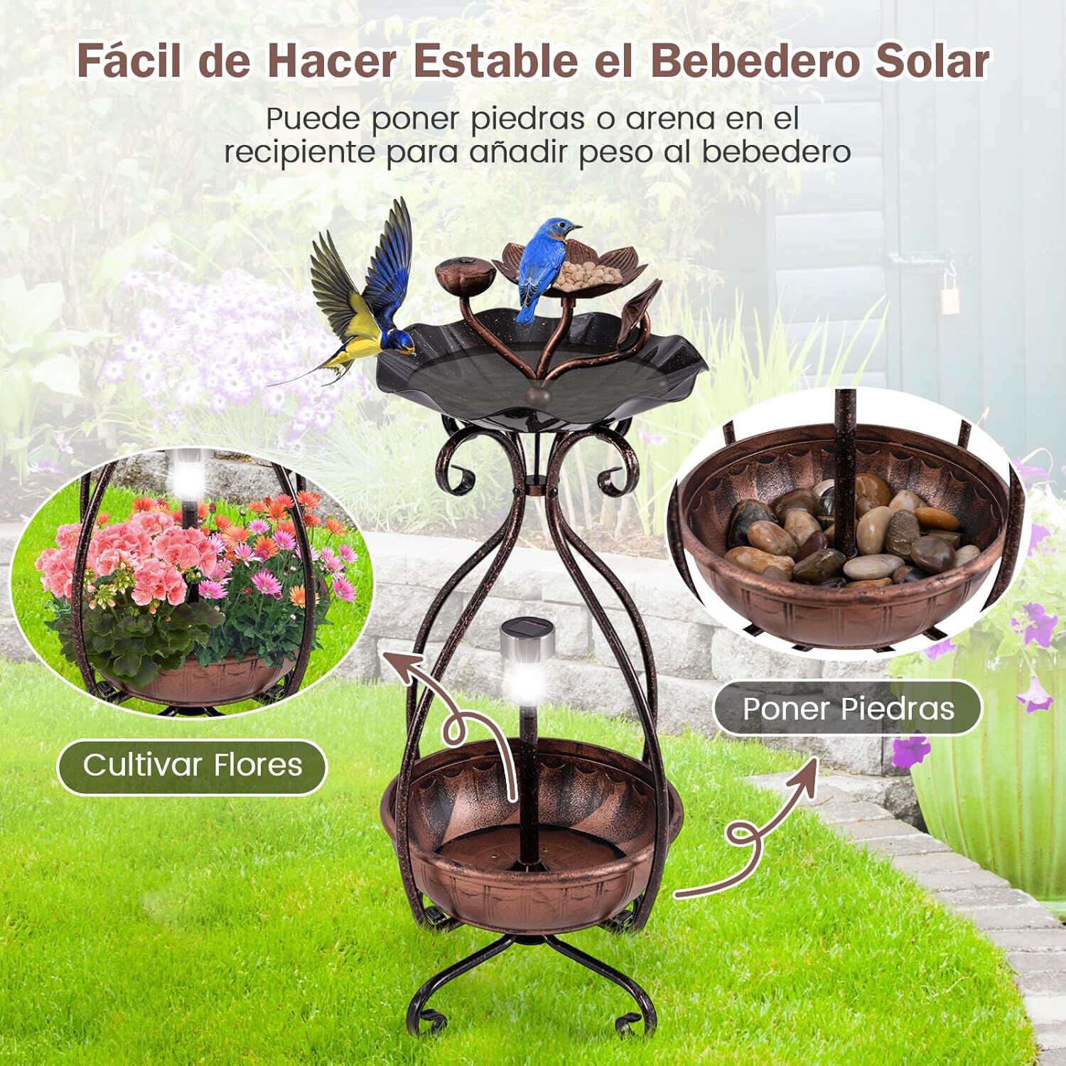 COSTWAY Comedero Pajaros Exterior de PP, Alimentaci&oacute;n de Aves de Jard&iacute;n, Comedero Vertical para P&aacute;jaros en Estilo Retro, Decorativo Exterior Ba&ntilde;o de P&aacute;jaros (Bronce, 31 x 31 x 79 cm), , large Imagen numero 3