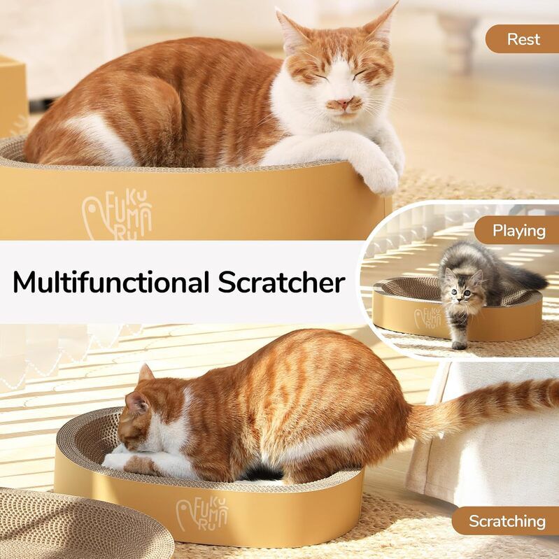Fukumaru Set Rascador para Gatos 4 en 1 | Caja Rascadora + Camas de Cart&oacute;n Ergon&oacute;micas, Cart&oacute;n Corrugado Resistente, Protecci&oacute;n de Muebles, Ideal para Gatos de Todos los Tama&ntilde;os, , large Imagen numero 2