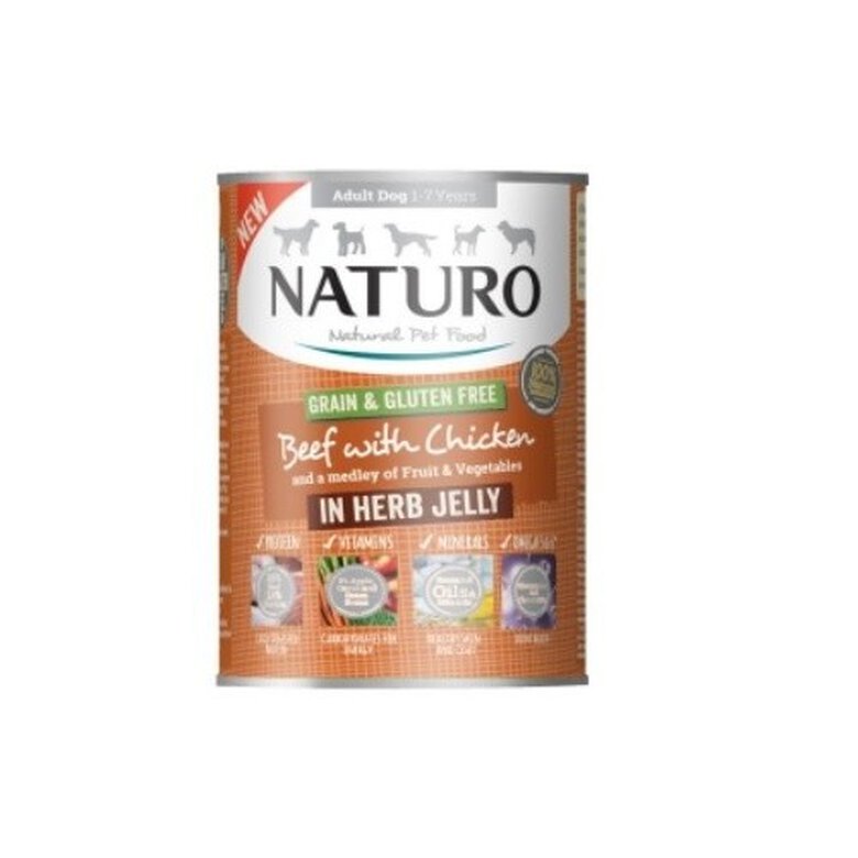Naturo alimento húmedo lata de buey y pollo para perros, , large image number null