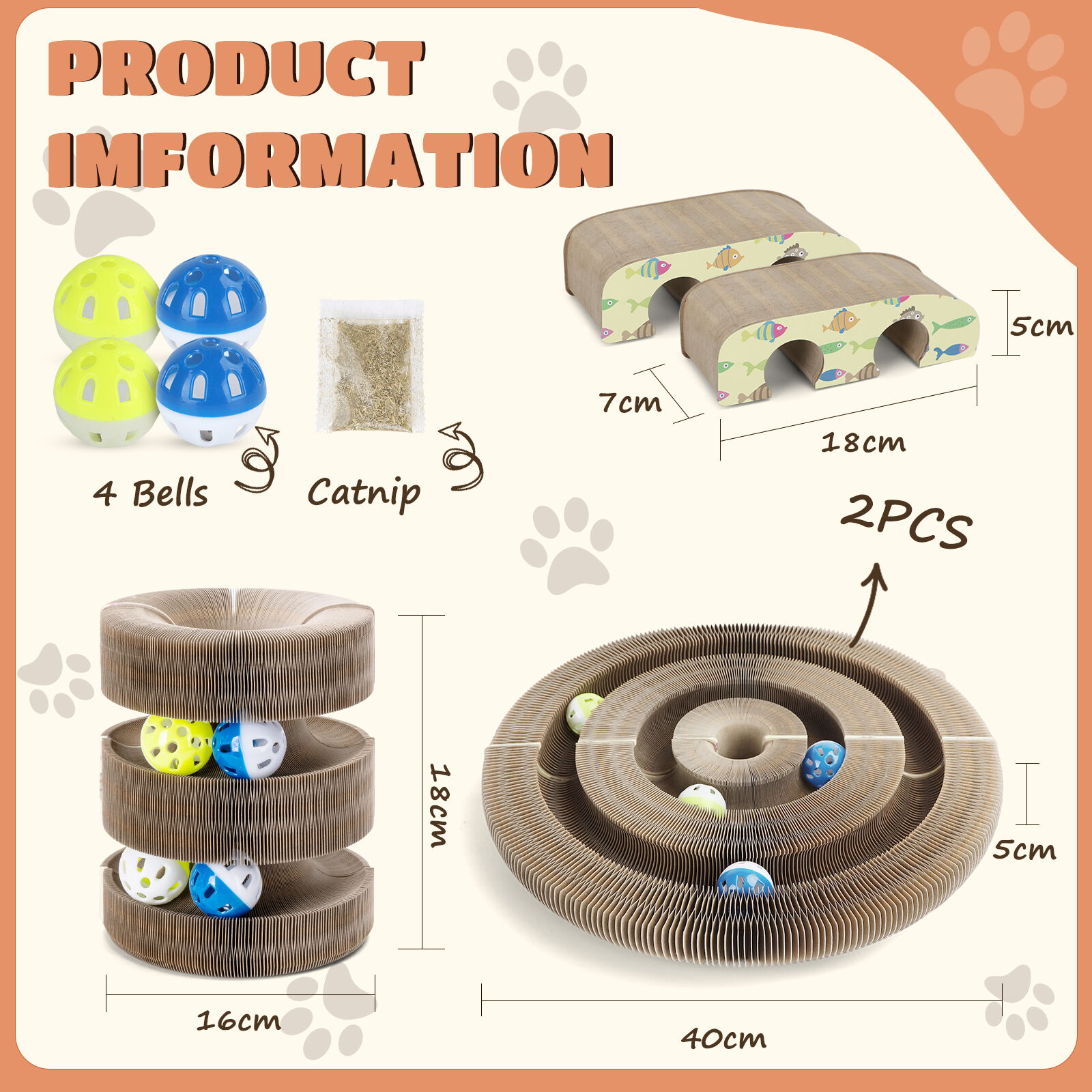 Nobleza 2 Pack Magic Arch Bridge Juguete Rascador Interactivo de Cartón con Bola de Campana para Gatos thumbnail