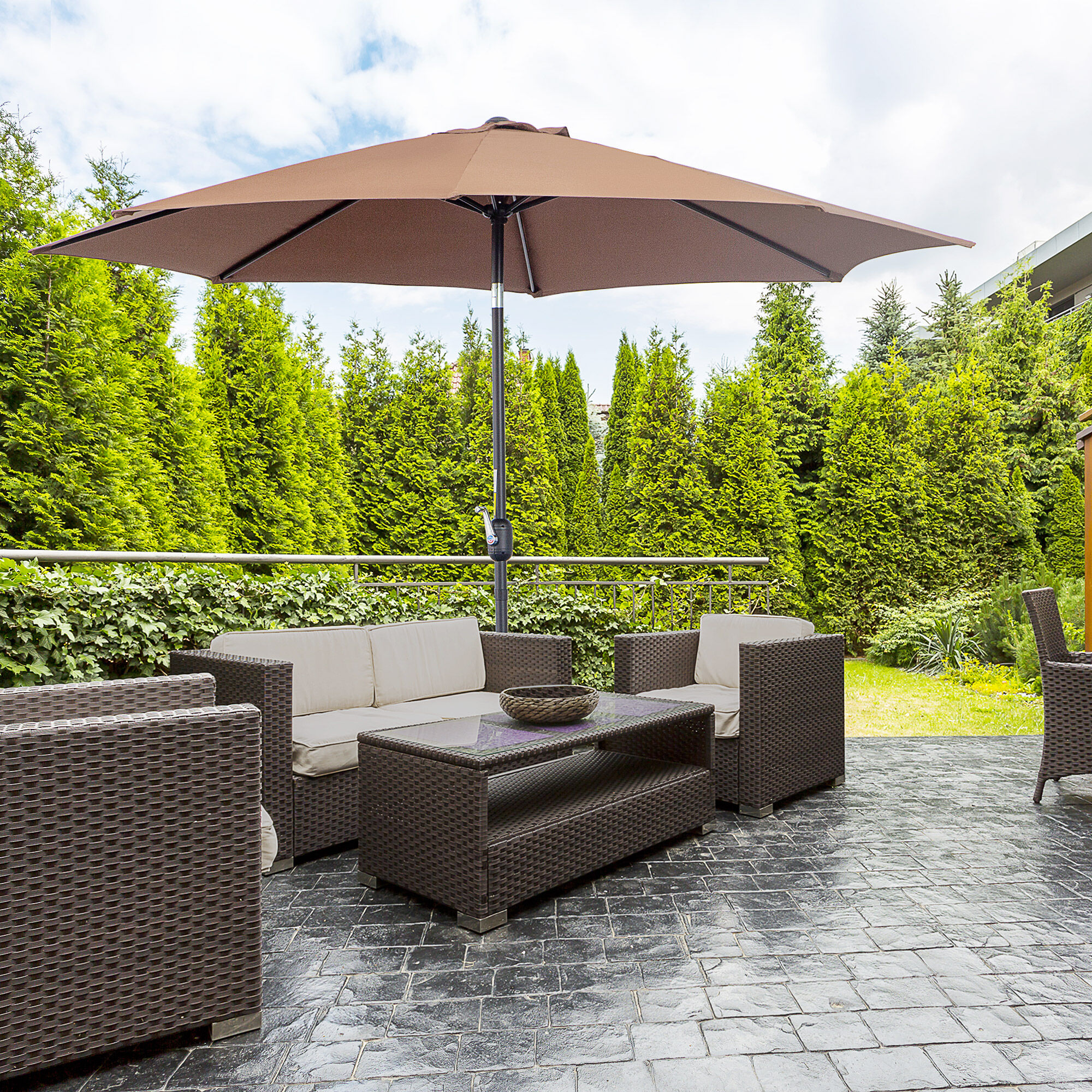 Outsunny Sombrilla De Jardín Con Manivela Café thumbnail