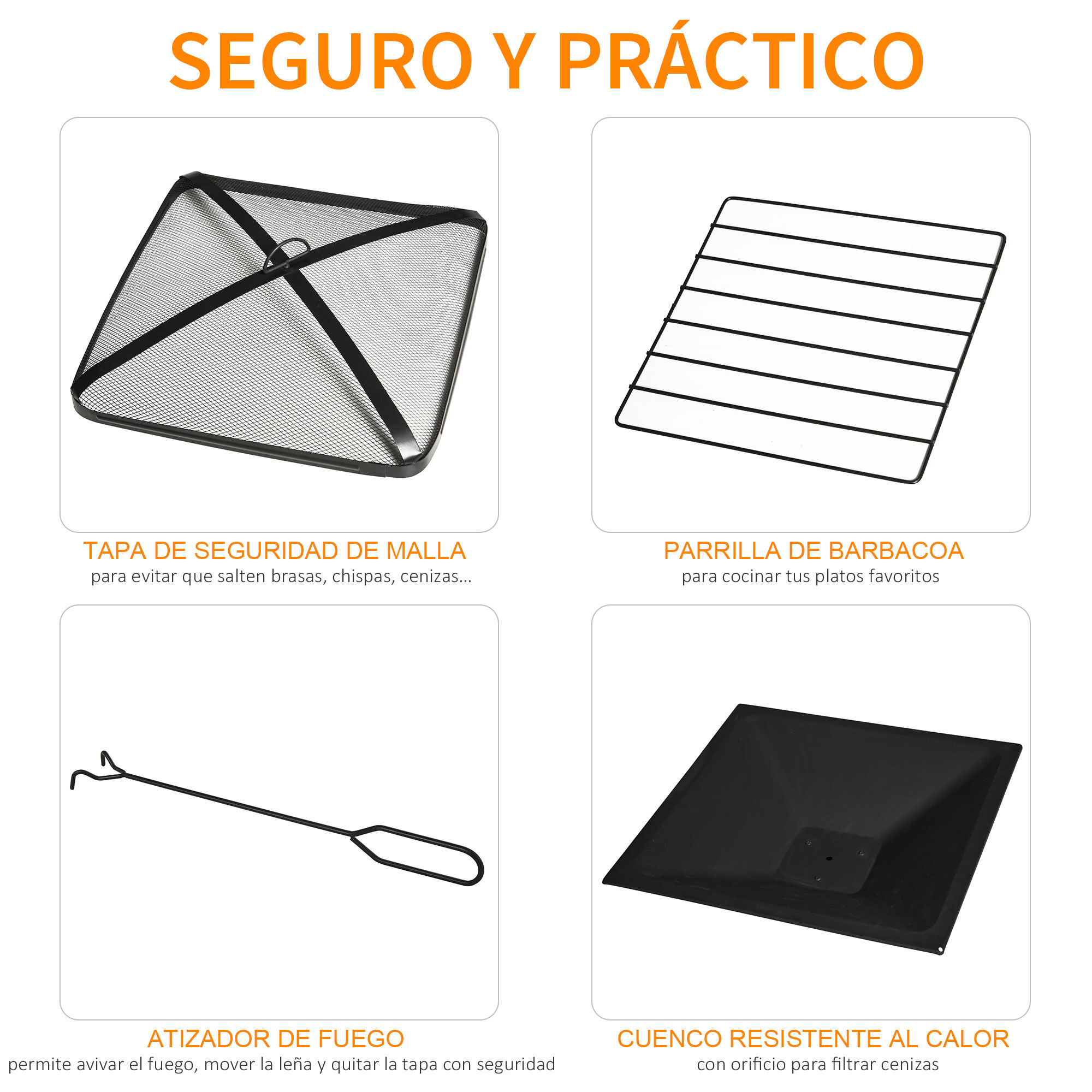 Outsunny Brasero Exterior Calentador de Fuego 76x76x47 cm Multifuncional 3 en 1 Cuadrada Nuevo Estilo Cubo de Hielo para Calefacci&oacute;n Barbacoa Terraza Jard&iacute;n Negro, , large Imagen numero 5