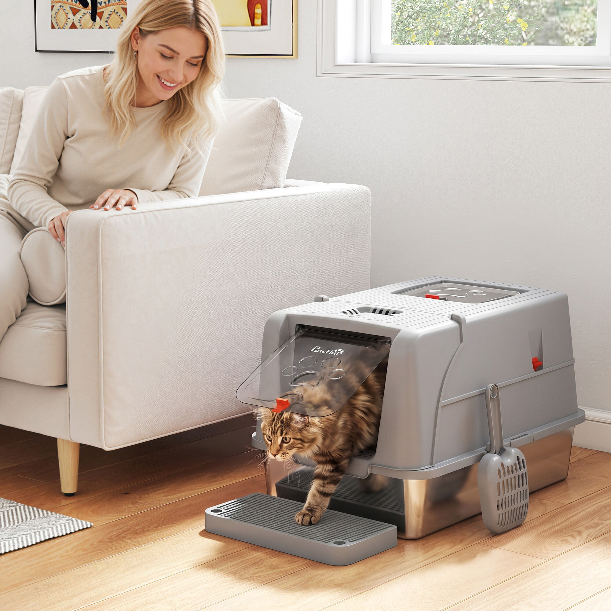 PawHut Arenero para Gato Gris claro, , large Imagen numero 2
