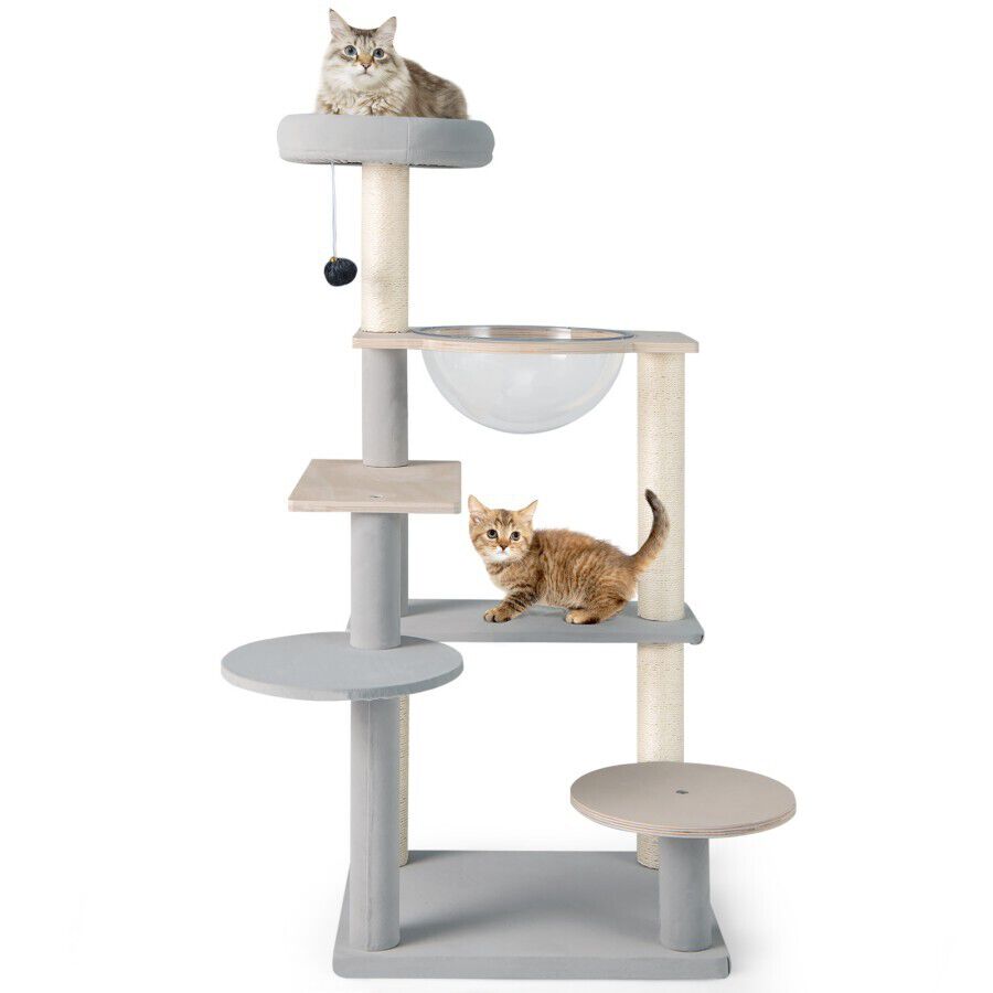 COSTWAY &Aacute;rbol de Gato Moderno, Torre de Gato Multinivel de 113 cm con Perchero Acolchado Desmontable, Postes de Rascado de Sisal, Plataformas de Salto, Pelota Colgante, Centro de Actividades para Gatos, , large Imagen numero 1