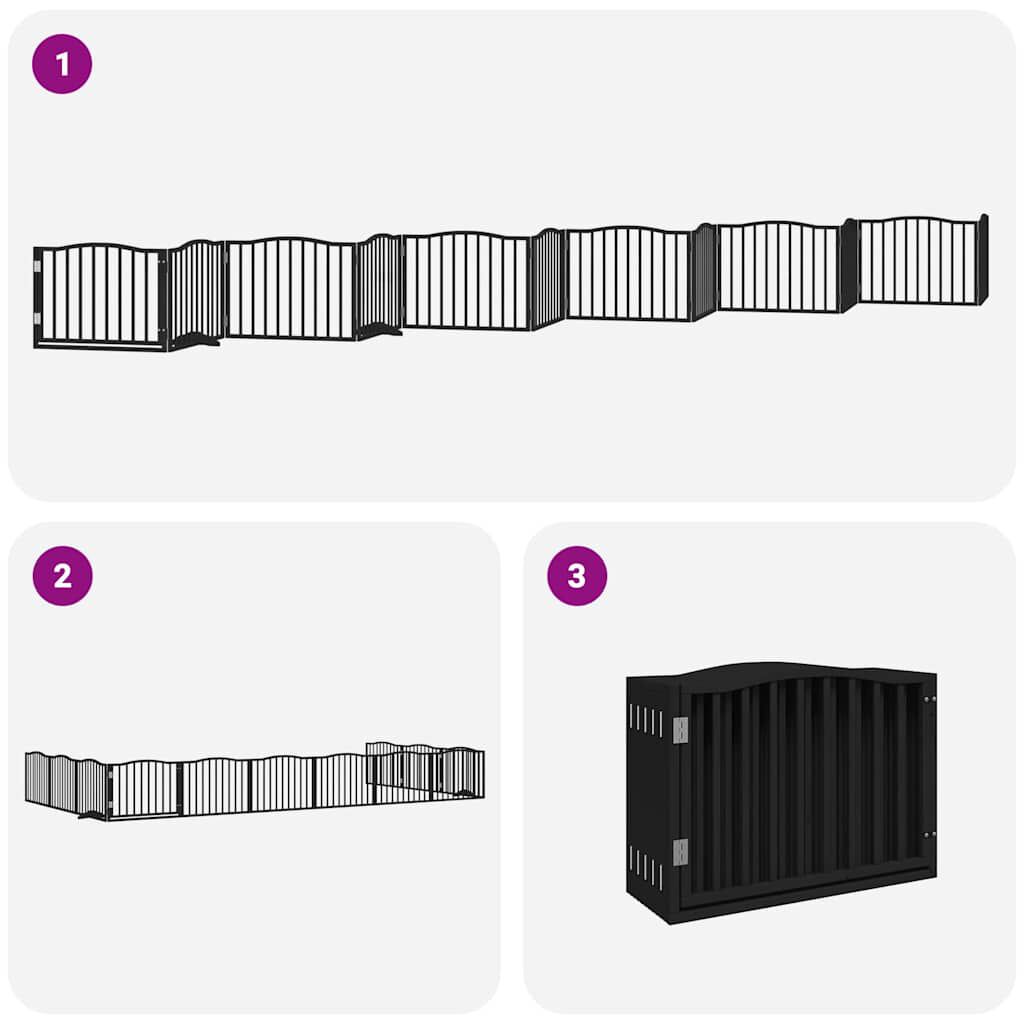 vidaXL Puerta de perros plegable 12 paneles madera &aacute;lamo negra 600 cm, , large Imagen numero 8