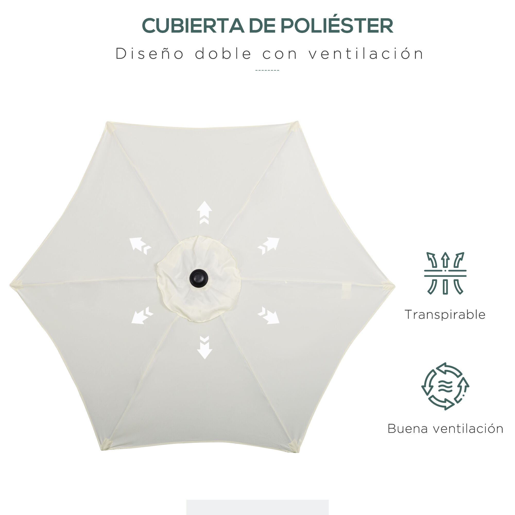 Outsunny Sombrilla de Jard&iacute;n &Oslash;2x2 m Parasol M&aacute;stil de Aluminio con Techo de Ventilaci&oacute;n &Aacute;ngulo Ajustable y Poste Desmontable para Terraza Patio Exterior Beige, , large Imagen numero 5