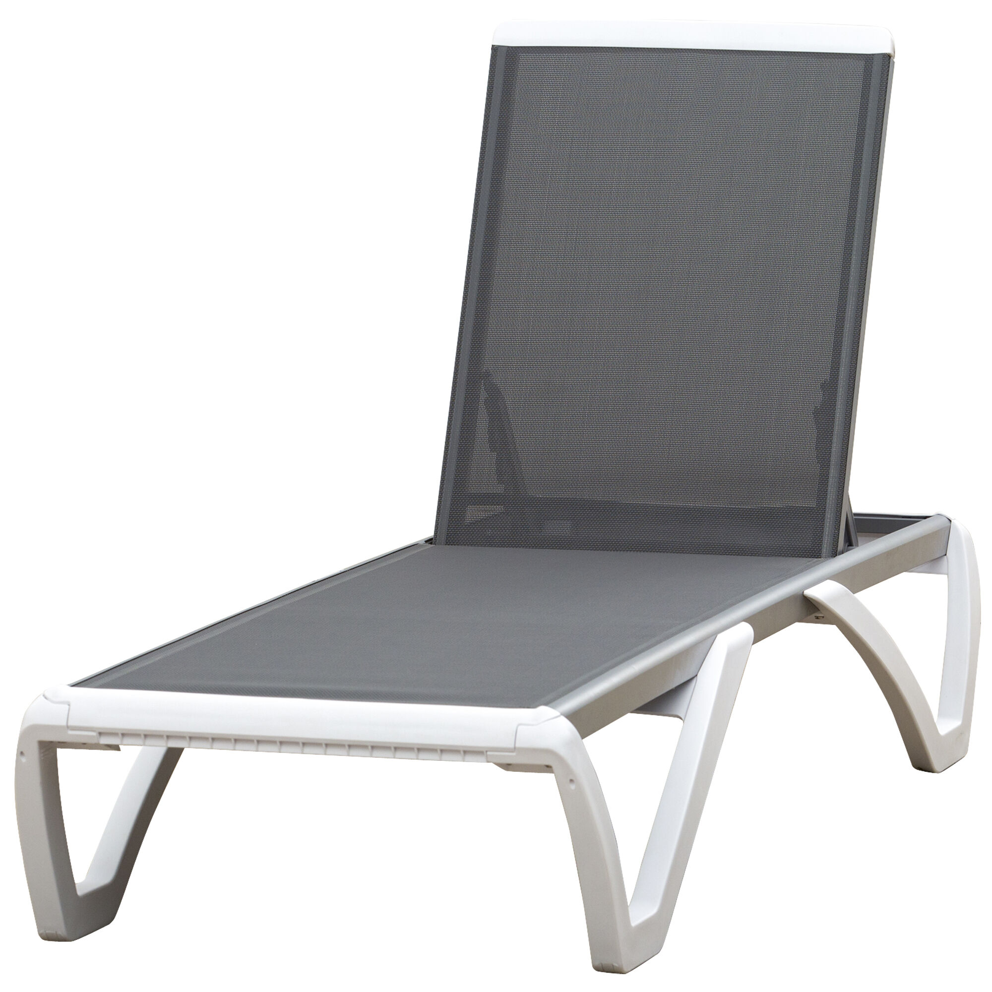 Outsunny Tumbona Reclinable de Jard&iacute;n de Aluminio con Ruedas y Respaldo Ajustable en 5 Niveles Sill&oacute;n Relax para Terraza Balc&oacute;n Piscina 170x67,5x95 cm Gris Blanco, , large Imagen numero 1