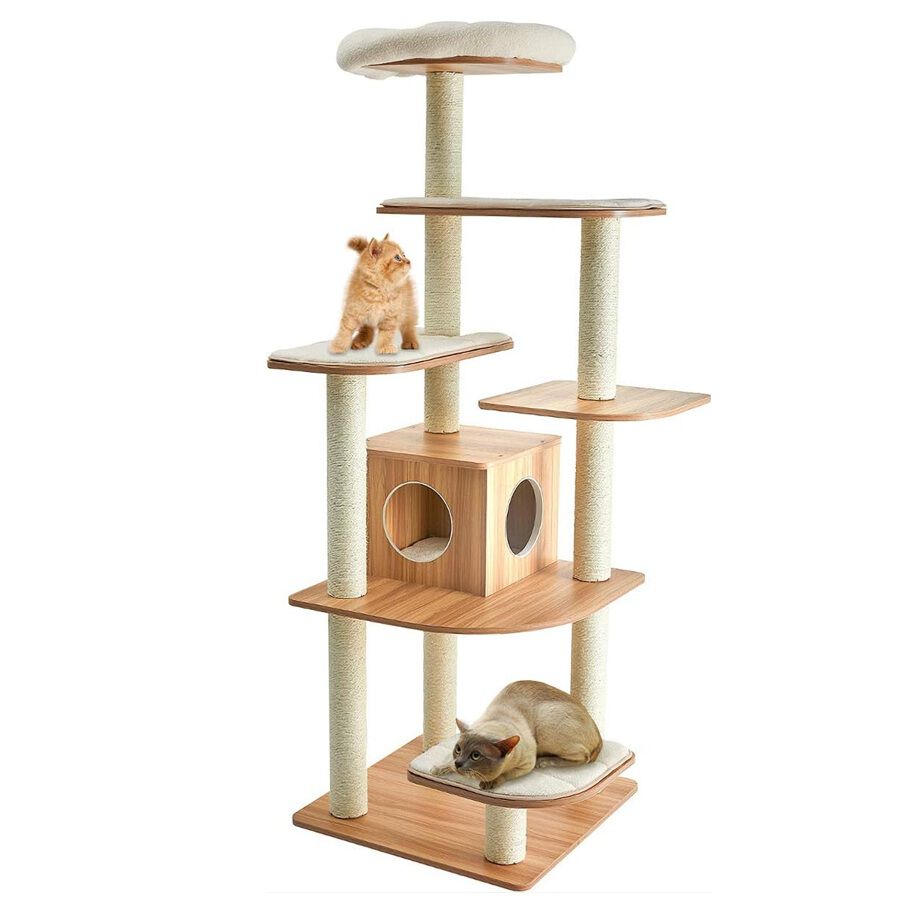 COSTWAY &Aacute;rbol 175 cm para Gatos, Casa para Gatos con Plataformas Multinivel con Rascador y Columnas de Cuerdas de Sisal, Recubierta en Tejido Afelpado Blando, , large Imagen numero 1