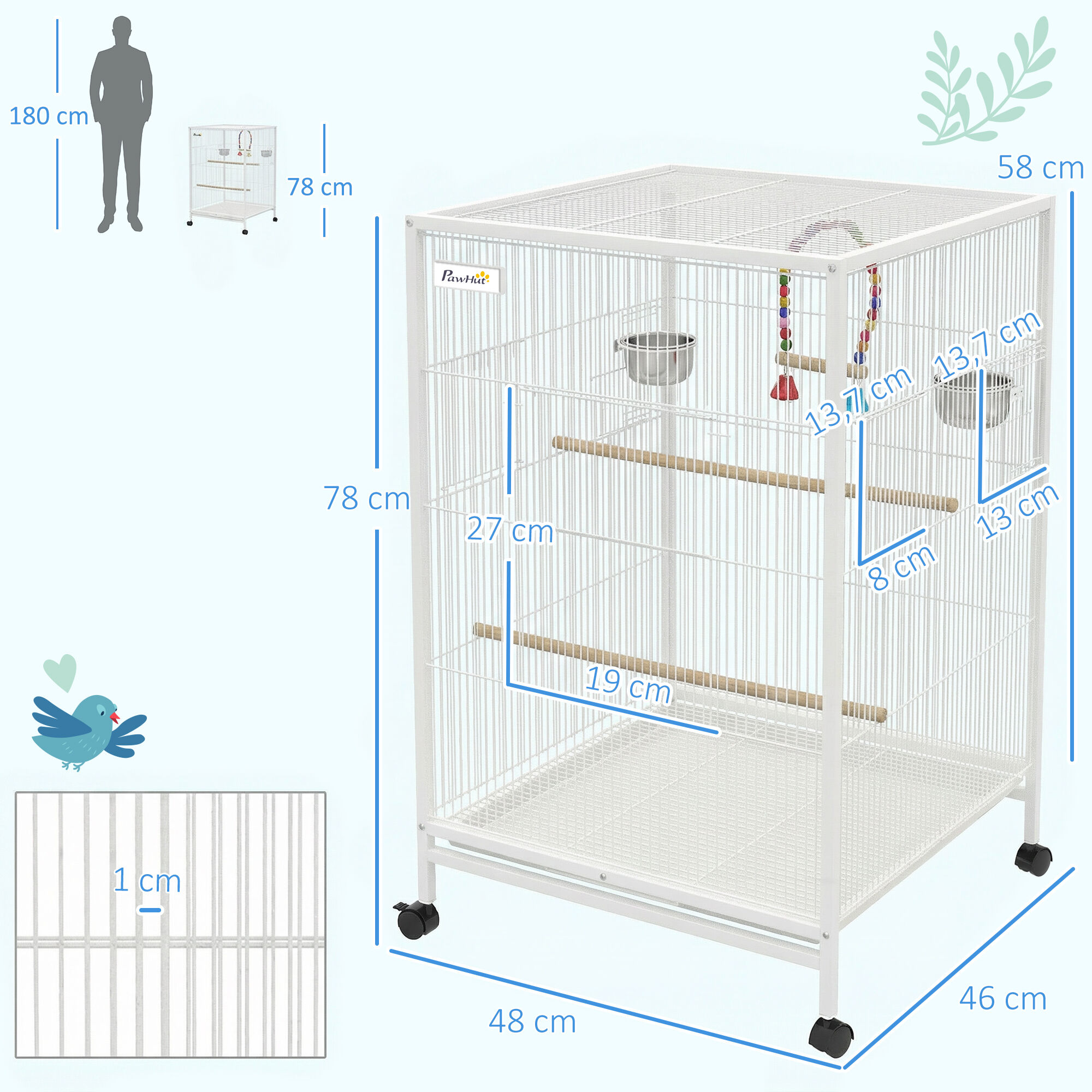 PawHut Jaula para P&aacute;jaros Blanco, , large Imagen numero 3