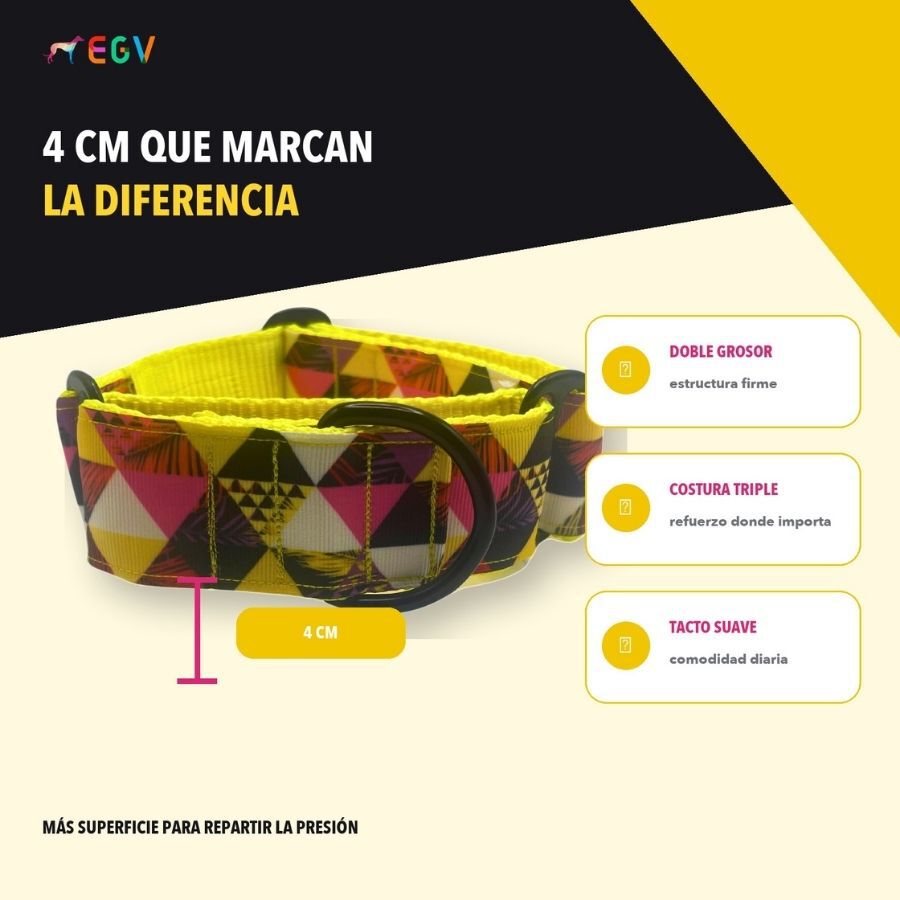 EGV - Collar Martingale 4 cm ancho, Collar galgo hecho a mano en Espa&ntilde;a (Triangulos), , large Imagen numero 4