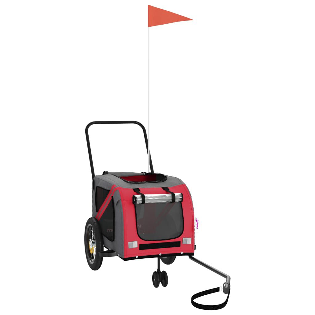 vidaXL Remolque de bicicleta mascotas hierro tela Oxford rojo negro, , large Imagen numero 2