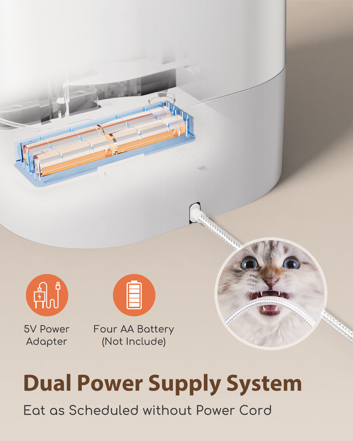 Nobleza - Dispensador Autom&aacute;tico de Comida para Gatos y Perro, 2.4G WiFi 4L Dispensador con Temporizador y Control Remoto de la aplicaci&oacute;n, 10s de grabaci&oacute;n, 1-10 Comidas por D&iacute;a, Blanco, , large Imagen numero 5